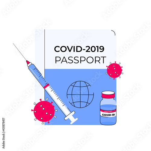 Covid-19 Vaccine passport. Coronavirus immune pass. Pandemic vaccination proof.