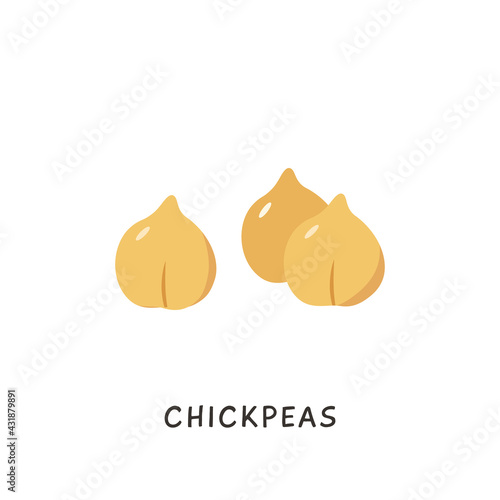 Vector cartoon Chickpeas pulses legume illustration. Few Chickpea isolated on white background. Beans in flat cartoon style. Vegetarian protein, ingredient for hummus.