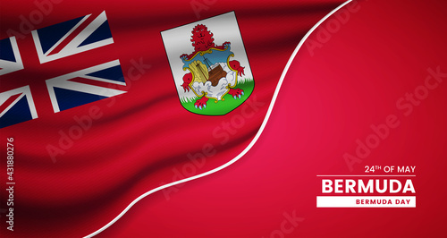 Abstract national day of Bermuda background with elegant fabric flag and typographic illustration