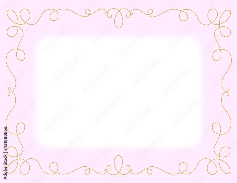 シンプルな手描き曲線のフレーム－背景ピンク