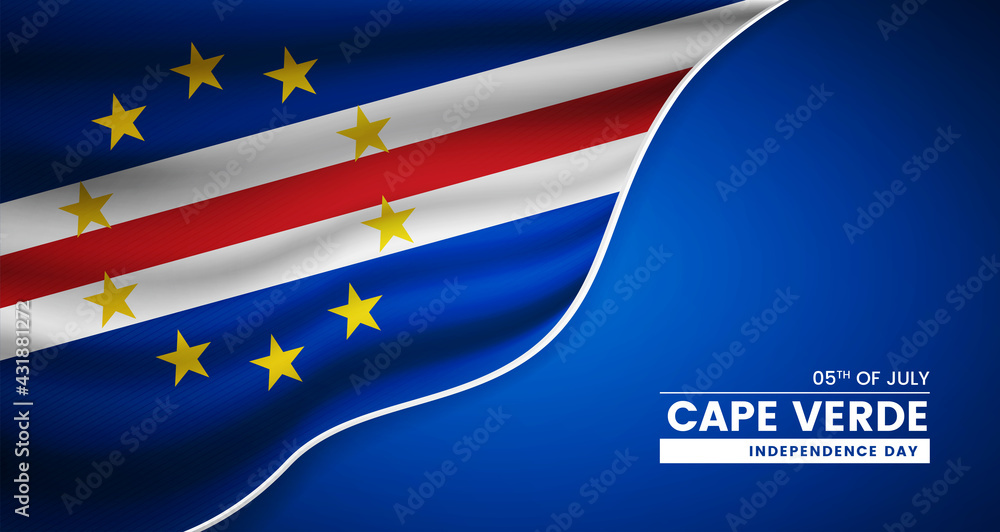 Abstract independence day of Cape Verde background with elegant fabric flag and typographic illustration Abstract independence day of Cape Verde background with elegant fabric flag and typographic illustration