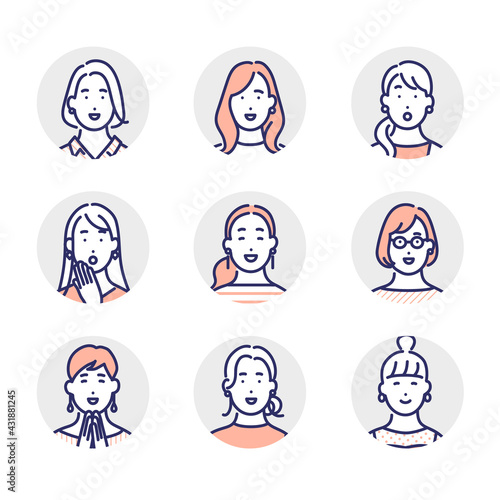 困った顔の女性の顔アイコンのイラスト素材