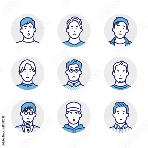 困った顔の男性の上半身アイコンのイラスト素材