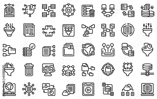 Content filter icons set. Outline set of content filter vector icons for web design isolated on white background
