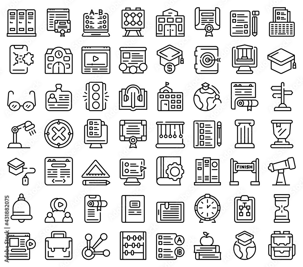 Business school icons set. Outline set of business school vector icons for web design isolated on white background