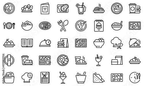 Business lunch icons set. Outline set of business lunch vector icons for web design isolated on white background