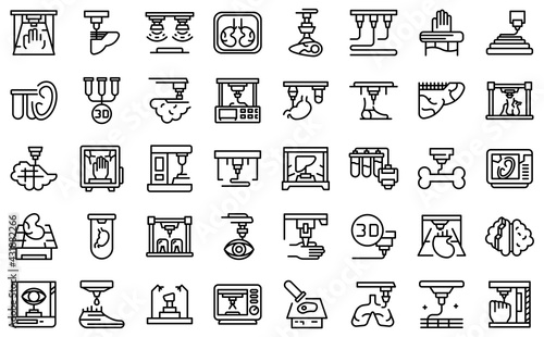 Bioprinting icons set. Outline set of bioprinting vector icons for web design isolated on white background