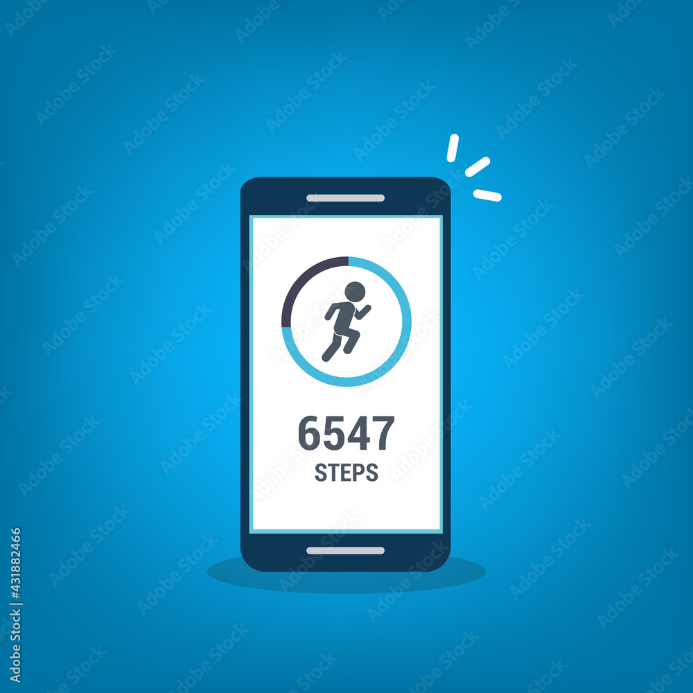 Fitness tracking app on mobile phone. Run tracker, walk steps counter. Vector illustration Fitness tracking app on mobile phone. Run tracker, walk steps counter. Vector illustration