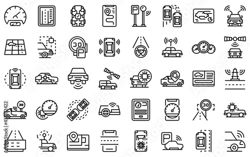 Autonomous car icons set. Outline set of autonomous car vector icons for web design isolated on white background