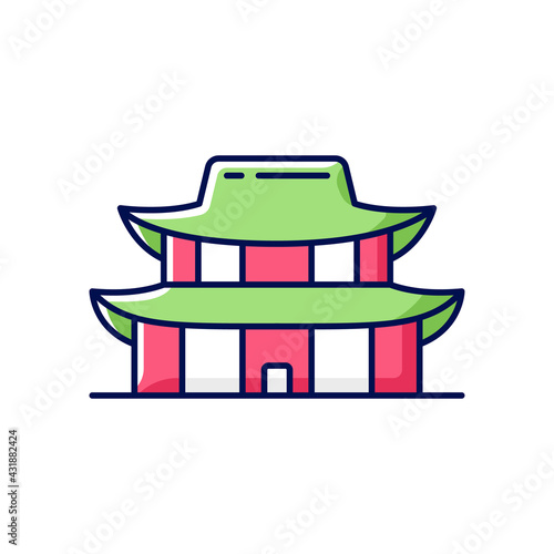 Gyeongbok palace RGB color icon. National ethnic architecture. Tourist landmark for sightseeing. Seoul travel. Korean culture. Traditional symbols of Korea. Isolated vector illustration