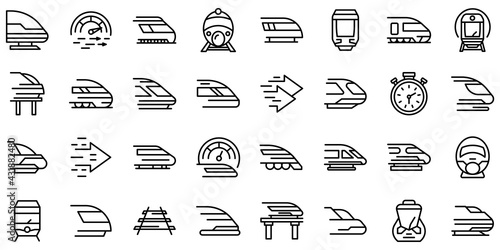 High-speed transportation icons set. Outline set of high-speed transportation vector icons for web design isolated on white background