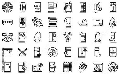 Refrigerator repair icons set. Outline set of refrigerator repair vector icons for web design isolated on white background