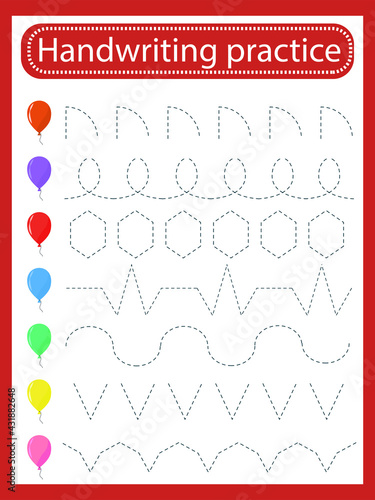 vector illustration of a handwritten practice sheet with balloons. Preparing for school