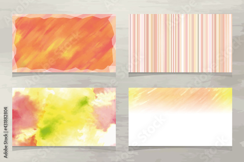 カード_素材_ボーダー 水彩_背景_タイトル_抽象_ストライプ_イメージ 絵の具 にじみ カラフル  water color and stripe cute image background image pink orange yellow green card set and wood image