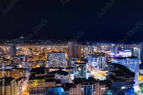 Aerial view of night Batumi, Adjara, Georgia