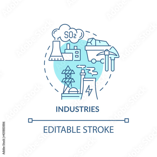 Industries concept icon. Outdoor air pollutant idea thin line illustration. Waste incinerators. Dyeing and tanning industries. Vector isolated outline RGB color drawing. Editable stroke