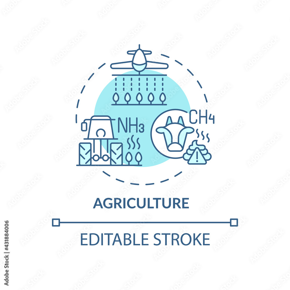 Agriculture concept icon. Outdoor air pollutant idea thin line illustration. Pesticides, fertilizers application. Environment contamination. Vector isolated outline RGB color drawing. Editable stroke