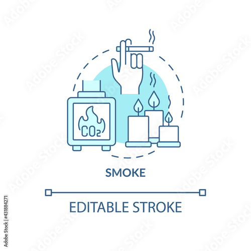 Smoke concept icon. Indoor air pollution idea thin line illustration. Releasing toxic air pollutants, carbon monoxide. Soot, ash. Vector isolated outline RGB color drawing. Editable stroke