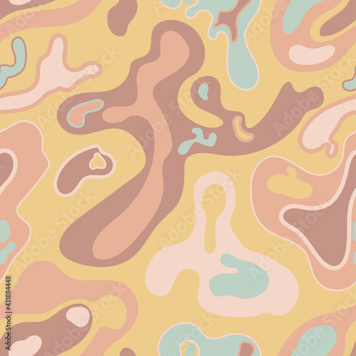 Abstract simple minimalistic liquid marble pattern. Flat design. Swirls of earth colors. Seamless background