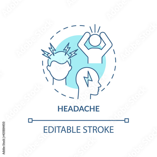Headache concept icon. Air pollution disease symptom idea thin line illustration. Throbbing, constant pain. Health condition. Vector isolated outline RGB color drawing. Editable stroke