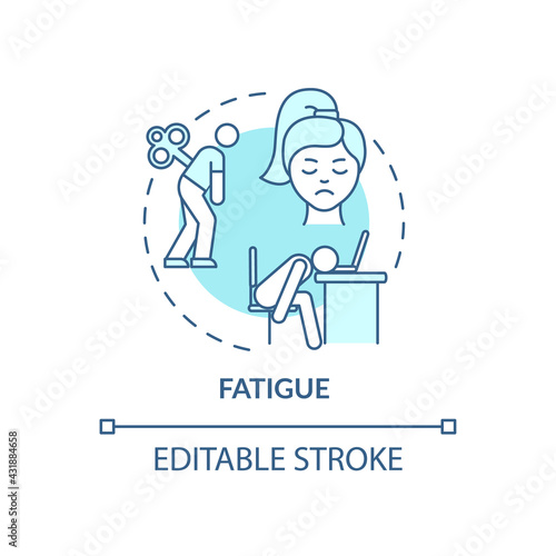 Fatigue concept icon. Air pollution disease idea thin line illustration. Extreme tiredness. No motivation. Feeling lethargic. Energy lacking. Vector isolated outline RGB color drawing. Editable stroke