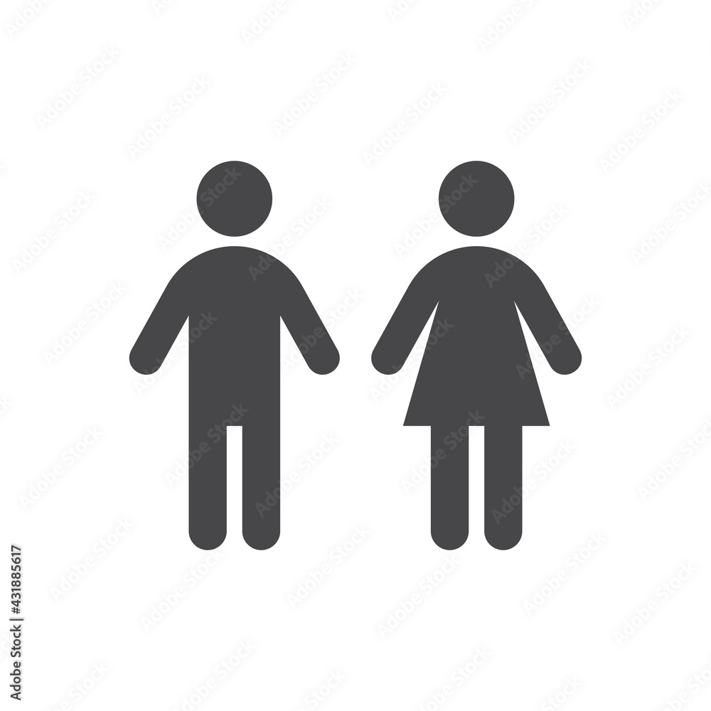 Man and woman toilet black vector icon. Men, women, lady and gentlemen body figure wc symbols.