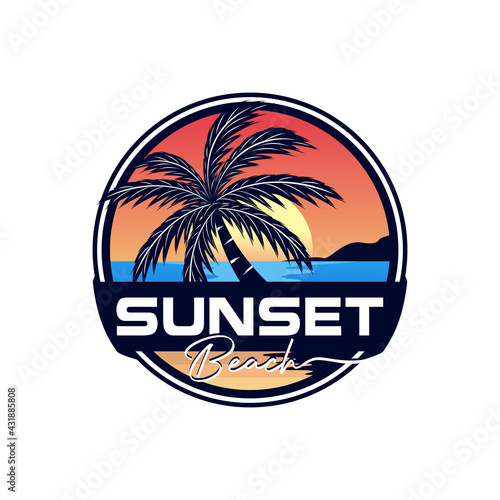 Sunset, Summer beach logo Design