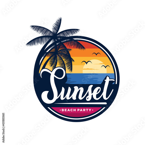 Sunset, Summer beach logo Design