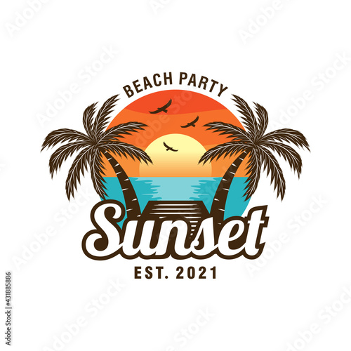 Sunset, Summer beach logo Design