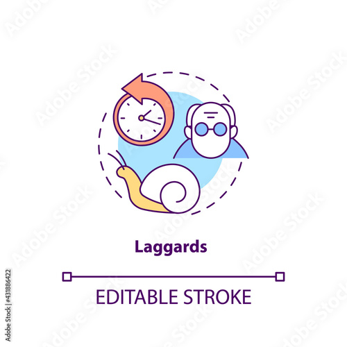 Laggards concept icon. Product adopters category idea thin line illustration. Last to adopting innovative technology. Older people. Vector isolated outline RGB color drawing. Editable stroke