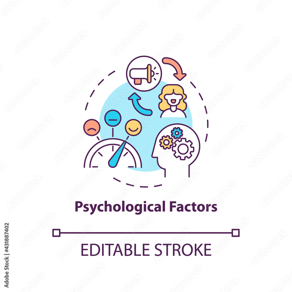 Psychological factors concept icon. Purchase decision factor idea thin line illustration. Motivation, perception. Influencing buying choice. Vector isolated outline RGB color drawing. Editable stroke Psychological factors concept icon. Purchase decision factor idea thin line illustration. Motivation, perception. Influencing buying choice. Vector isolated outline RGB color drawing. Editable stroke