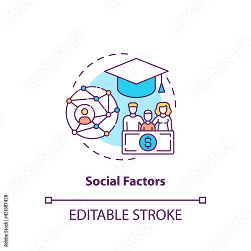 Social factors concept icon. Purchase decision factor idea thin line illustration. Socioeconomic status. Family members and relatives. Vector isolated outline RGB color drawing. Editable stroke