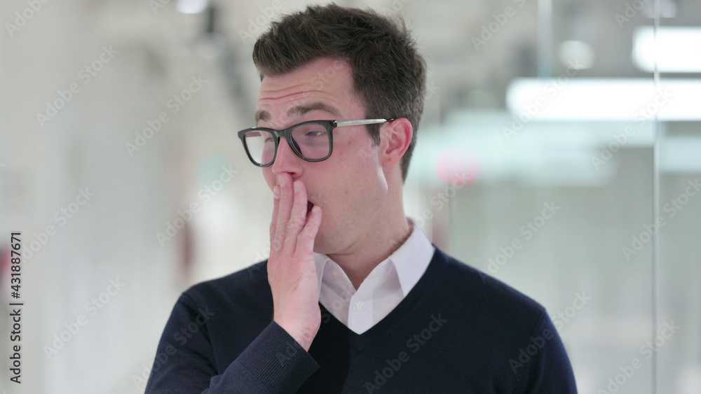 Exhausted Young Businessman Yawning, Need Sleep Exhausted Young Businessman Yawning, Need Sleep
