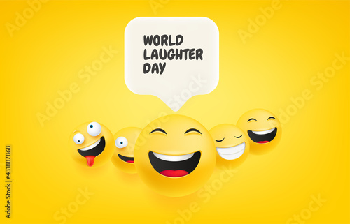 World laughter day banner. Laughing faces with speech bubble