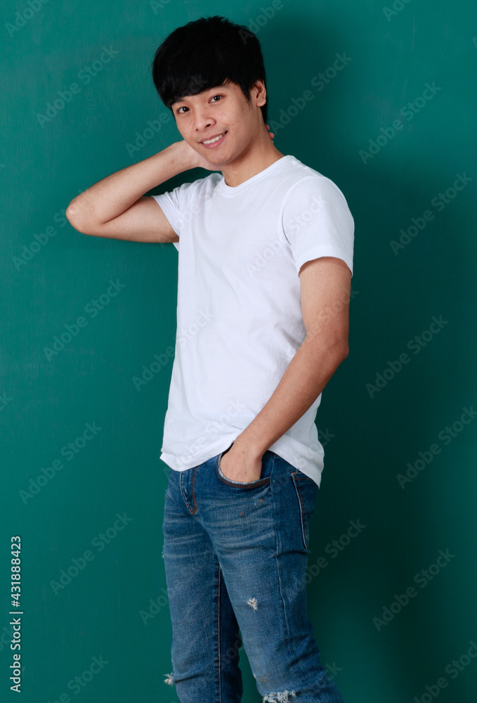 Content Asian man in casual style in studio Content Asian man in casual style in studio