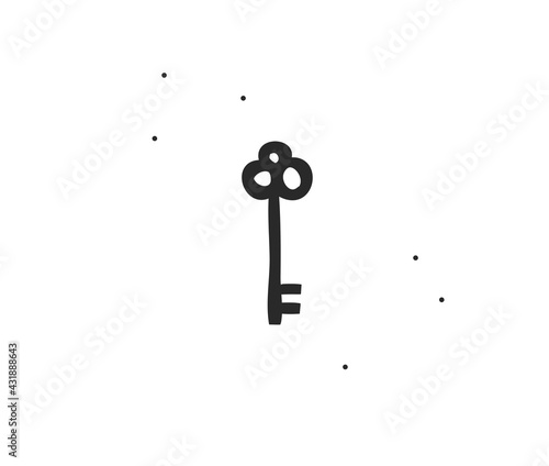 Hand drawn vector abstract stock flat graphic illustration with logo element line art of mystic symbol,key in simple style for branding,isolated on white background