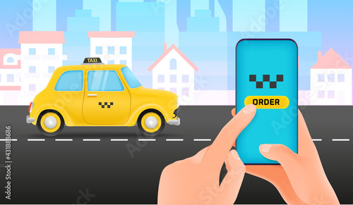 Ordering taxi. Taxi service concept. Mobile application