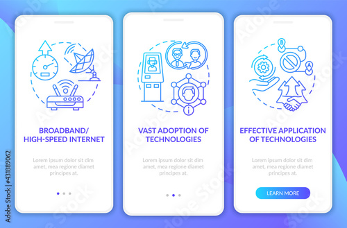 Successful digital inclusion navy onboarding mobile app page screen with concepts. Access walkthrough 3 steps graphic instructions. UI, UX, GUI vector template with linear color illustrations