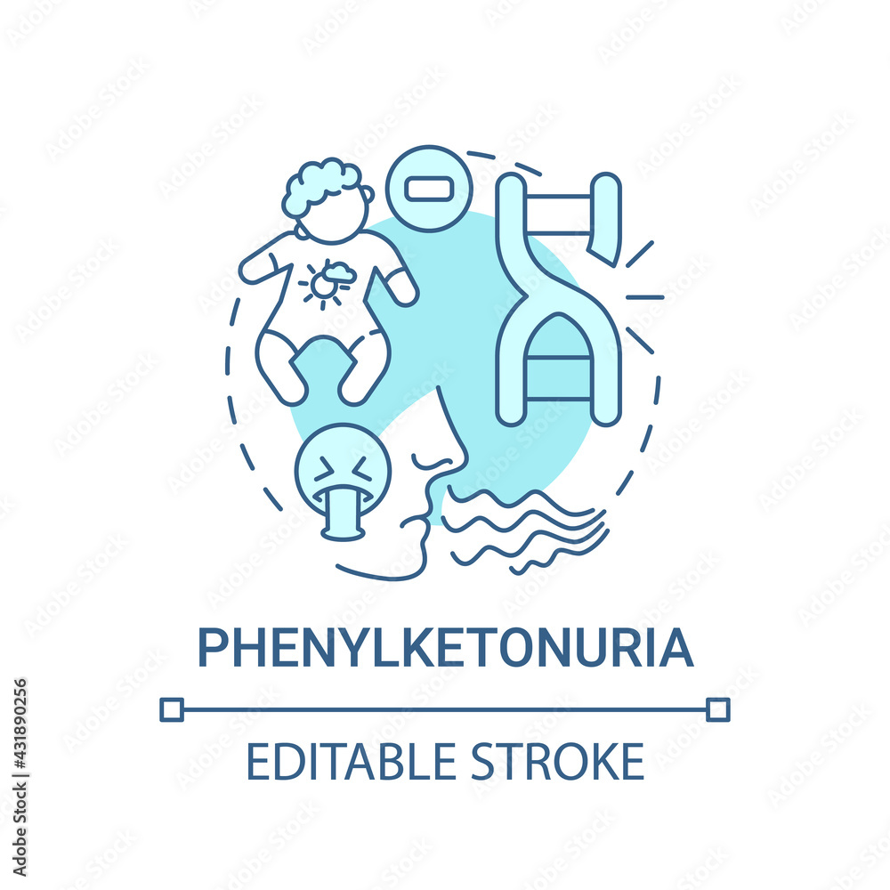 Phenylketonuria blue concept icon. Disability from inherited illness. Metabolism issue. Genetic disease idea thin line illustration. Vector isolated outline RGB color drawing. Editable stroke