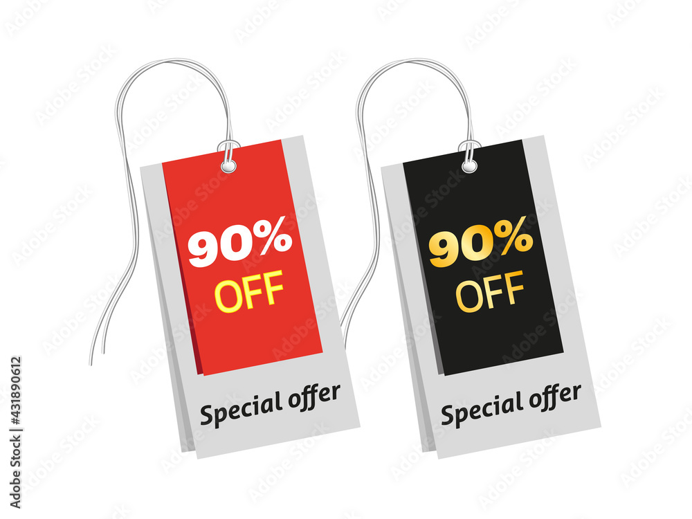 90% OFF Discount Sticker. Sale Red Tag Isolated Vector Illustration. Discount Offer Price Label, Vector Price Discount Symbol.