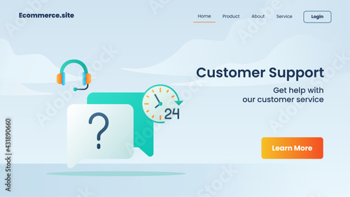 customer support campaign for web website home homepage landing landingpage banner template flyer with flat cartoon style