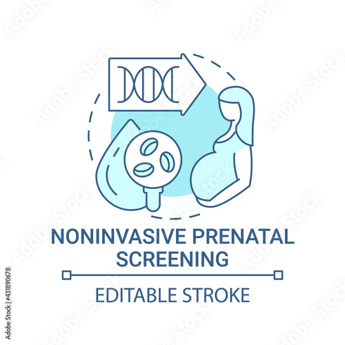 Noninvasive prenatal screening blue concept icon. Pregnant woman checkup. Genetic inheritance examination idea thin line illustration. Vector isolated outline RGB color drawing. Editable stroke