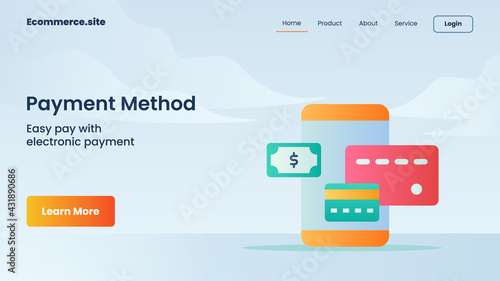 payment method campaign for web website home homepage landing landingpage banner template flyer with flat cartoon style