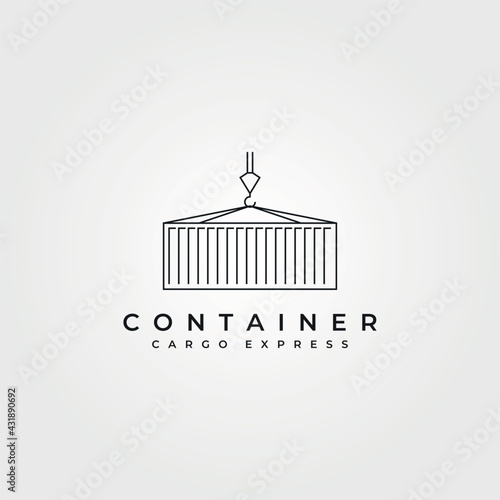 shipping container line icon logo vector symbol illustration design, crane holding container minimalist vector logo design