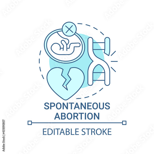 Spontaneous abortion blue concept icon. Pregnancy loss. Miscarriage problem. Fetal death. Genetic disease idea thin line illustration. Vector isolated outline RGB color drawing. Editable stroke
