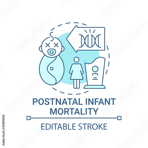Postnatal infant mortality blue concept icon. Postpartum, neonatal death. Baby illness. Genetic disease idea thin line illustration. Vector isolated outline RGB color drawing. Editable stroke