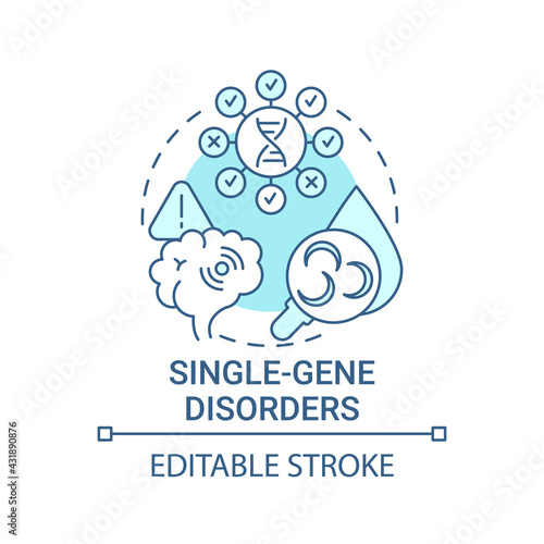 Single gene disorders blue concept icon. Sickle cell disease. Cystic fibrosis. Chronic syndrome. Genetic disease idea thin line illustration. Vector isolated outline RGB color drawing. Editable stroke