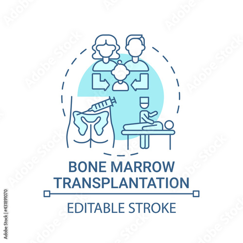 Bone marrow transplantation blue concept icon. Donor from family for surgical procedure. Genetic disease idea thin line illustration. Vector isolated outline RGB color drawing. Editable stroke