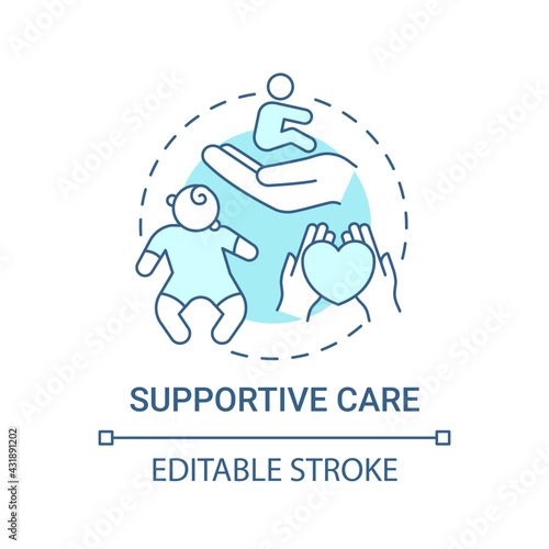 Supportive care blue concept icon. Healthcare for children with special need. Medical treatment. Genetic disease idea thin line illustration. Vector isolated outline RGB color drawing. Editable stroke