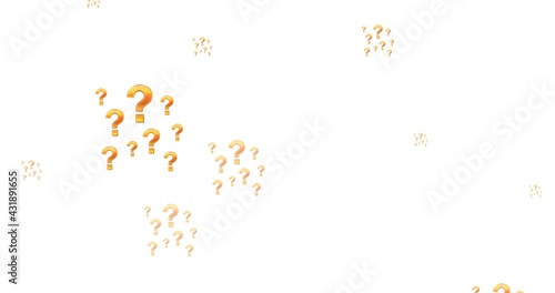 Illustration of groups of multiple yellow and orange question marks on white background